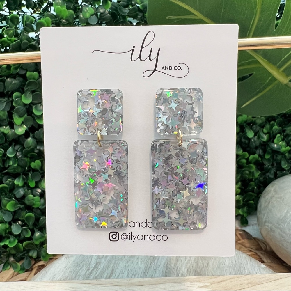 New Rectangle Geometric Drop Earrings | Iridescent | Lightweight | Celestial